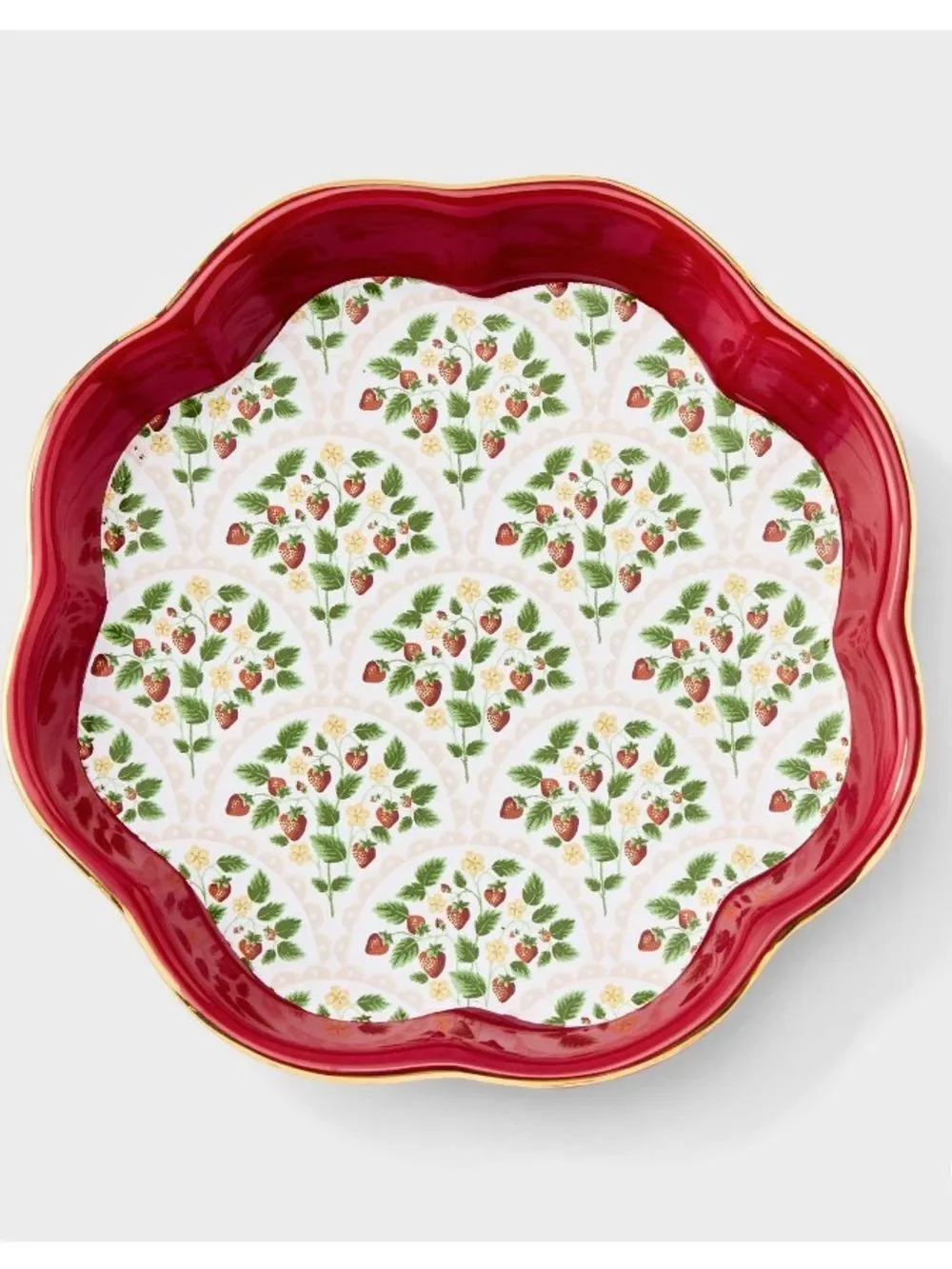 a new day Red Gold Strawberry Ceramic Scalloped Trinket Dish Small Tray